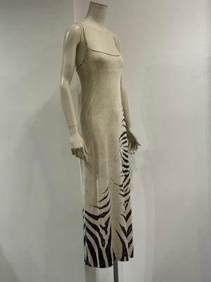 1999 Roberto Cavalli runway zebra print maxi dress