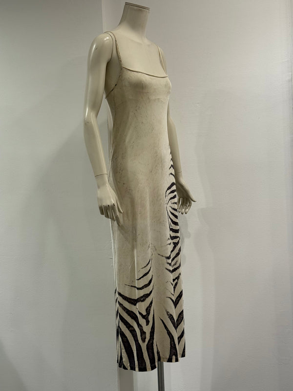 1999 Roberto Cavalli runway zebra print maxi dress