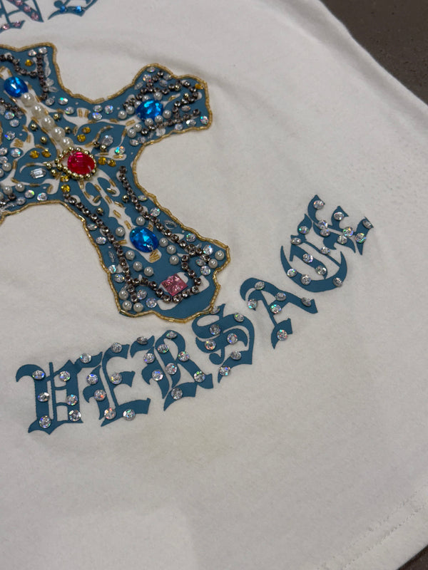 2000s Versace embellished stones cross tank top