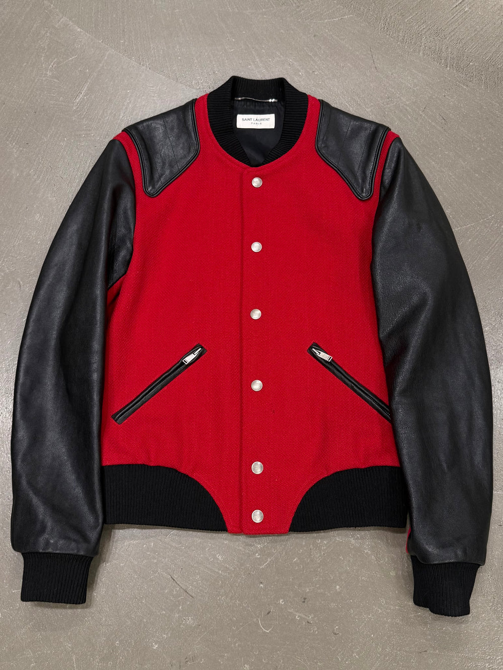 2017 Saint Laurent "Heaven" leather panel wool teddy jacket