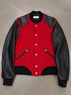 2017 Saint Laurent "Heaven" leather panel wool teddy jacket