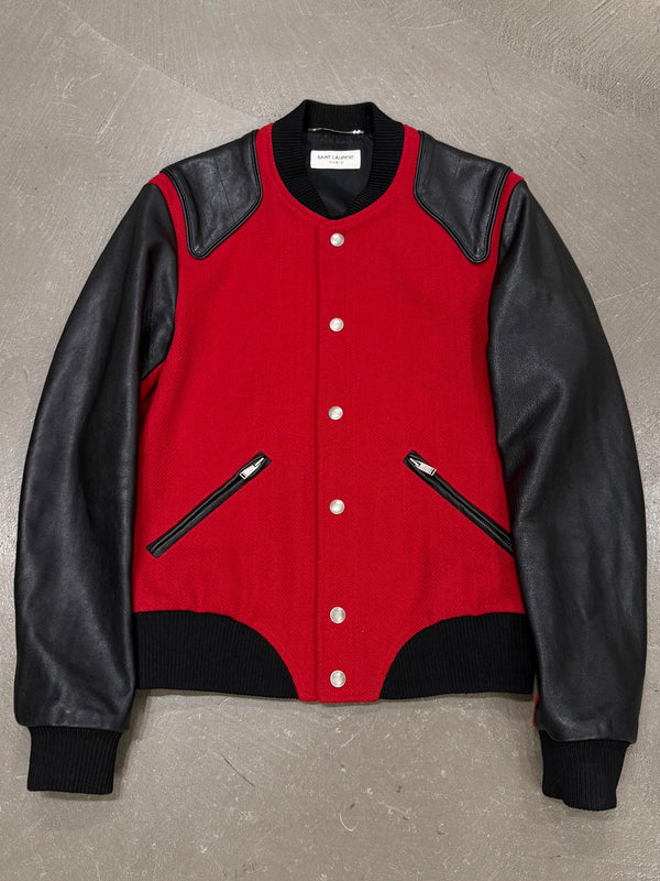2017 Saint Laurent "Heaven" leather panel wool teddy jacket