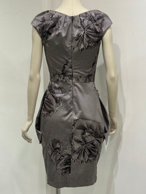 2000s Christian Dior Houndstooth silk dress with floral Appliqué