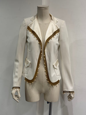 2005 Roberto Cavalli gold chain pearl trim jacket