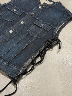 2012 Saint Laurent by Hedi Slimane lace-up leather denim vest