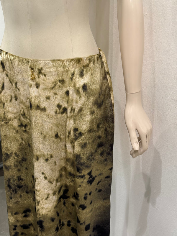 2000s Roberto Cavalli foil print iridescent maxi velvet skirt