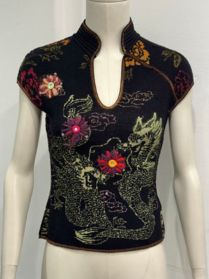 2000s Roberto Cavalli Cheongsam chinese hand embroidered top