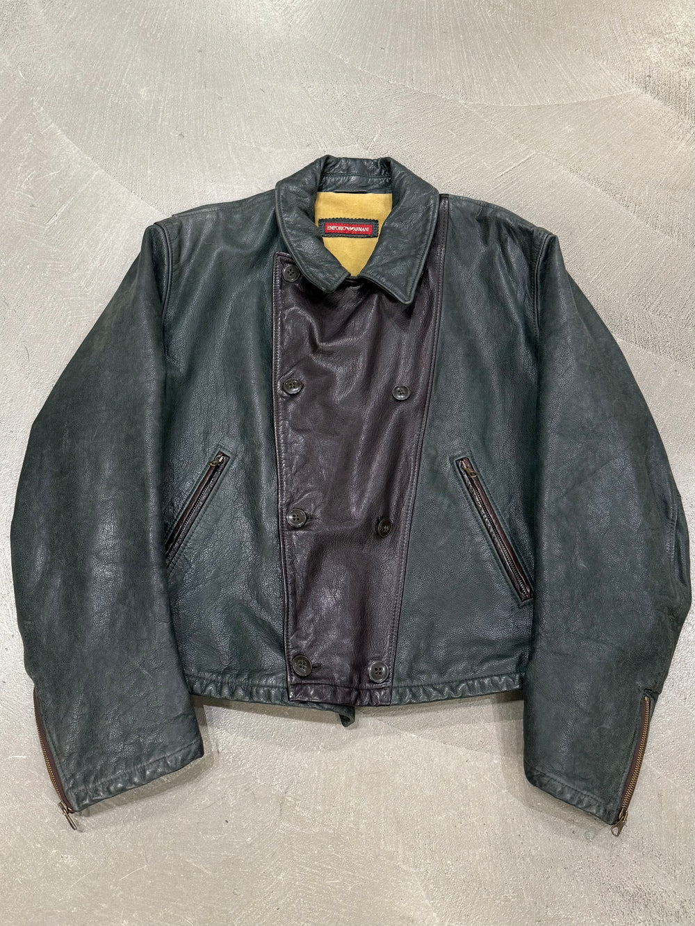 1990s Armani double breasted aviator leather jacket
