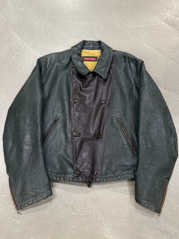 1990s Armani double breasted aviator leather jacket
