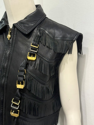 A/W1992 Gianni Versace bondage fringe leather vest