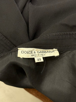 1990s Dolce & Gabbana black silk blouse with sheer sleeve
