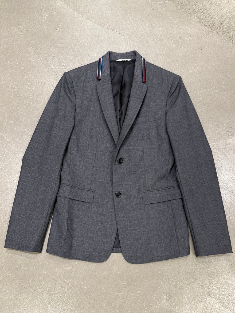 2010s Dior slim-fit tailored blazer with contrast striped collar