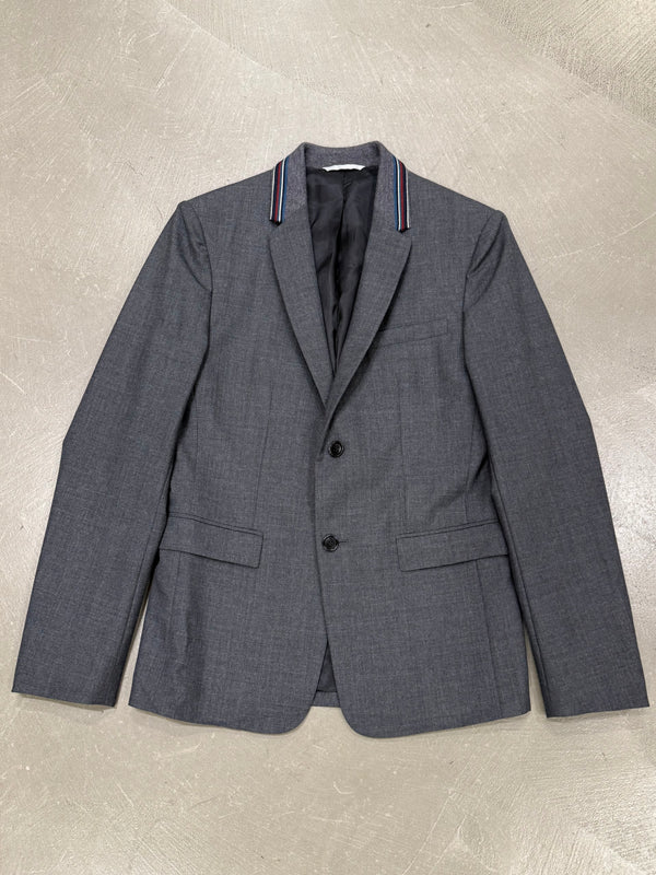 2010s Dior slim-fit tailored blazer with contrast striped collar