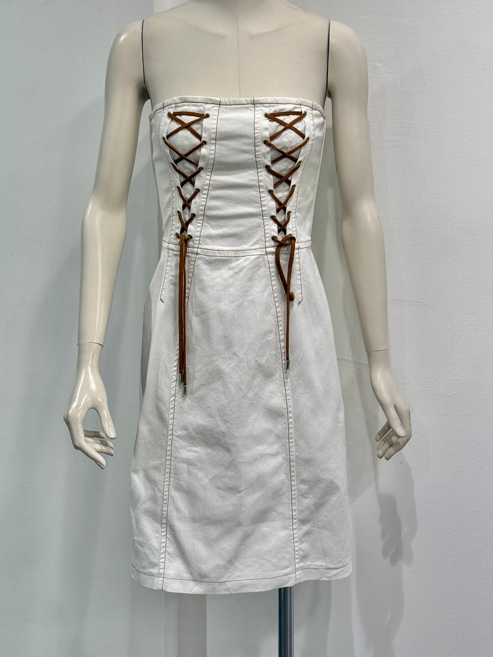 2000s Dolce & Gabbana lace-up midi white dress