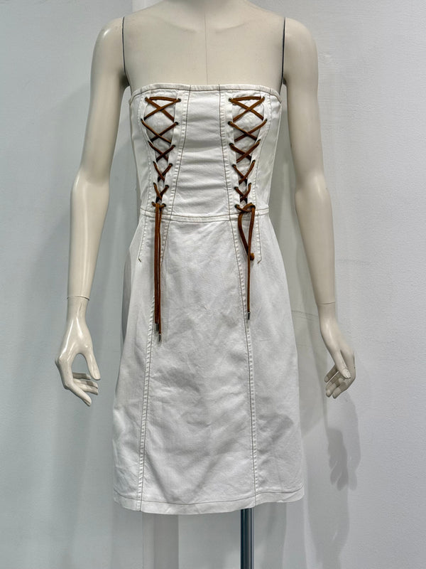 2000s Dolce & Gabbana lace-up midi white dress