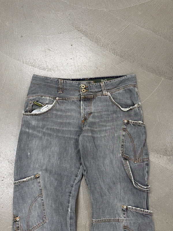 2000s Dolce & Gabbana double waist asymmetrical cargo jeans