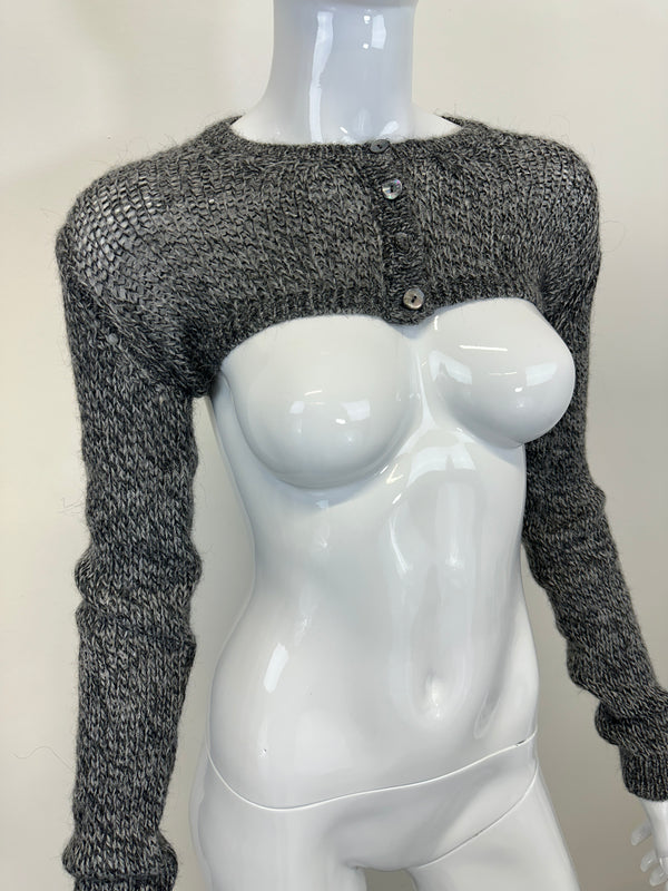 SS1999 Dolce & Gabbana knitted grey wool cropped long sleeve cardigan