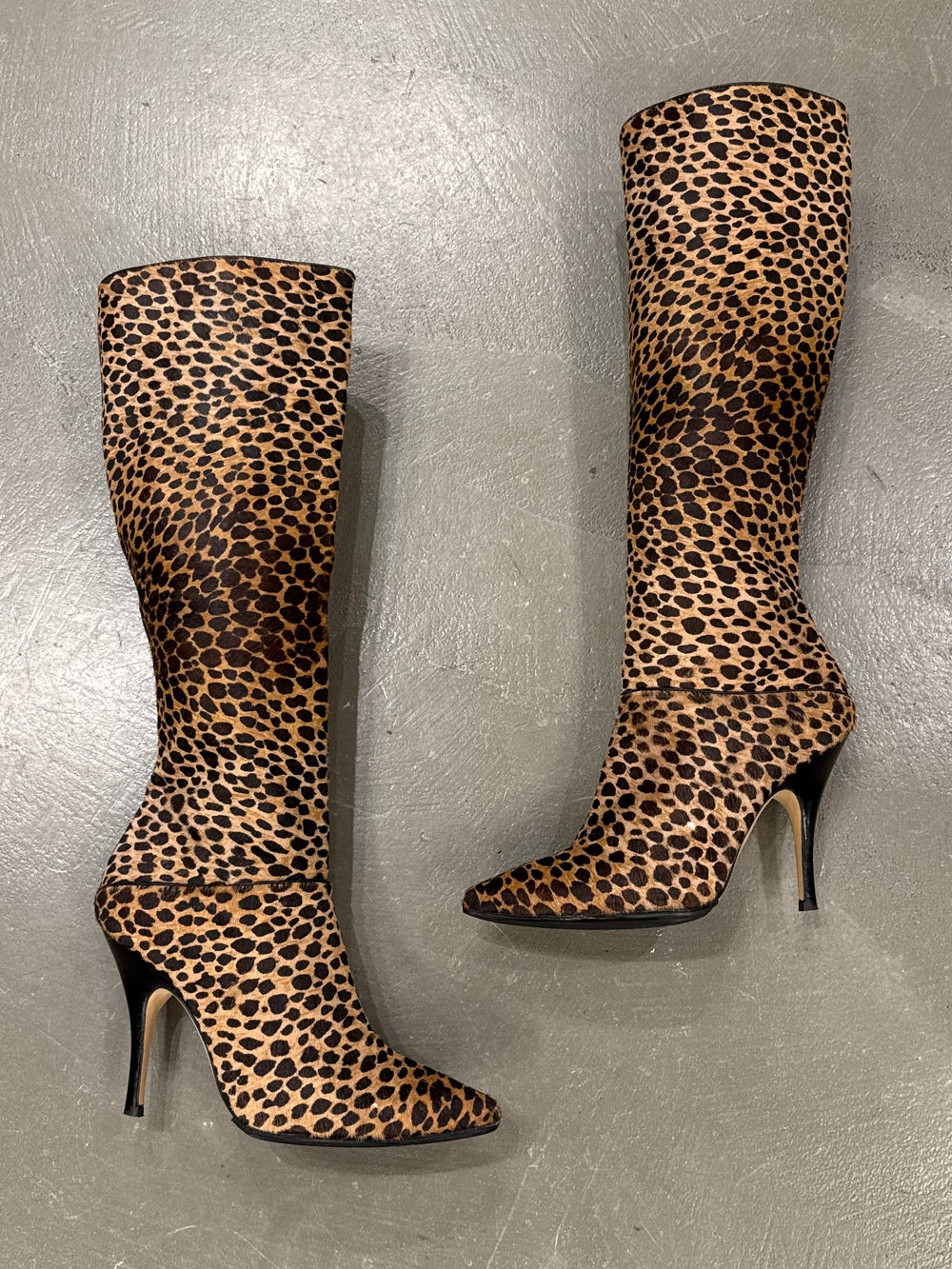 2000s Dolce & Gabbana pony hair leopard print heel boots