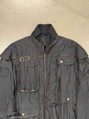 2000s Roberto Cavalli soldier parachute bondage bomber jacket