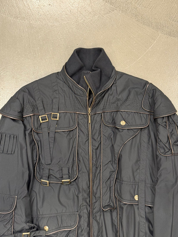 2000s Roberto Cavalli soldier parachute bondage bomber jacket