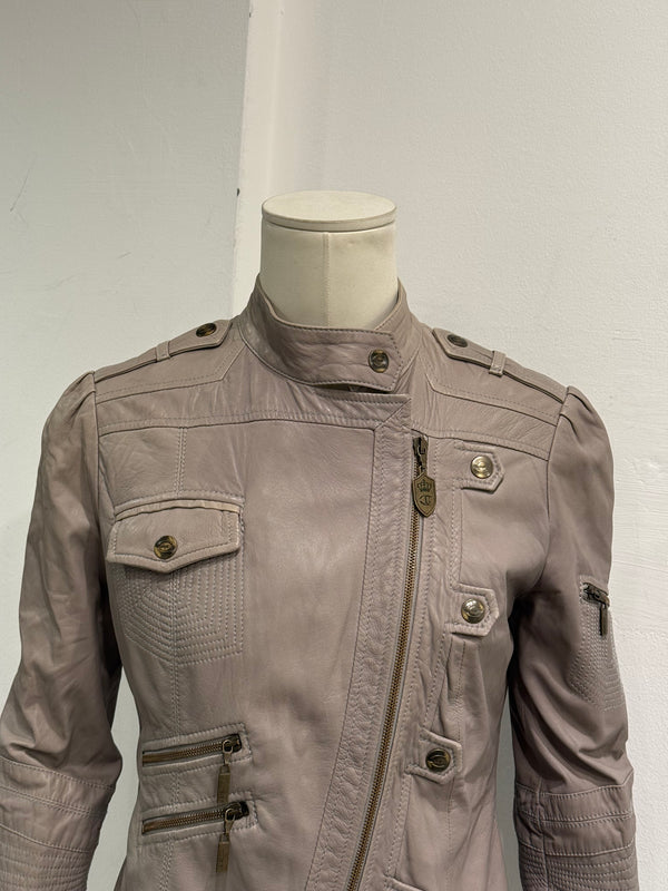 2000s Cavalli asymmetric military leather jacket