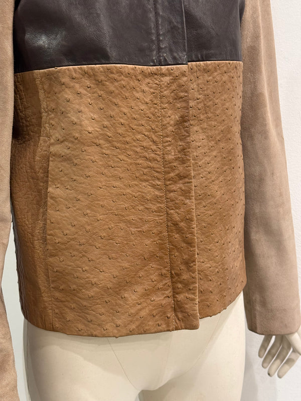 2010 Gucci By Frida Giannini ostrich leather color block jacket