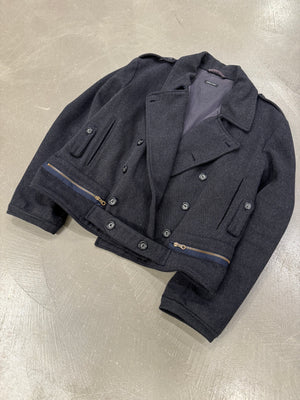 1990s Emporio Armani double breasted zipper military wool jacket