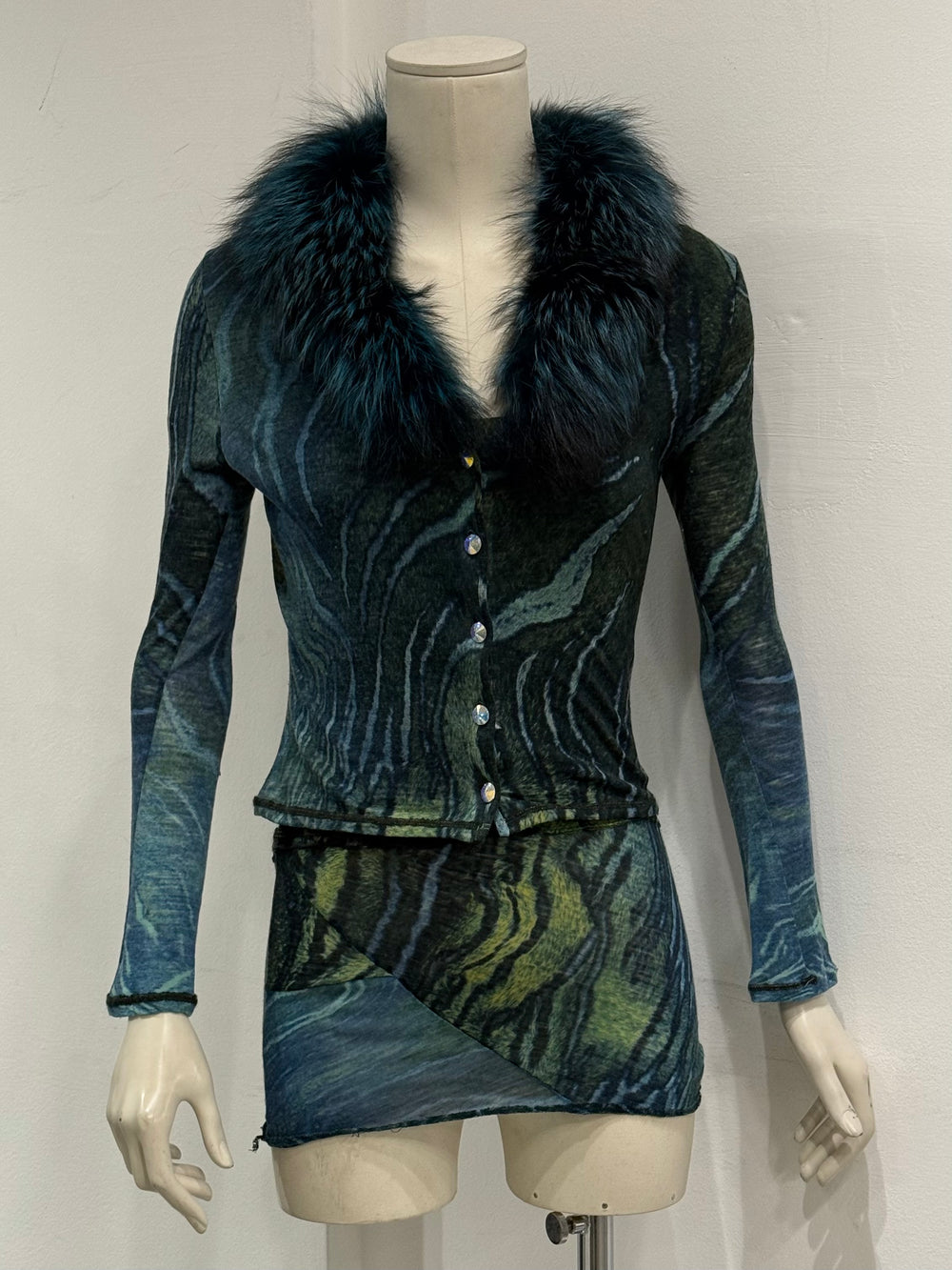 2000s Cavalli fox fur animalier print set