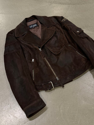 2000s Armani faded distressed biker leather jacket