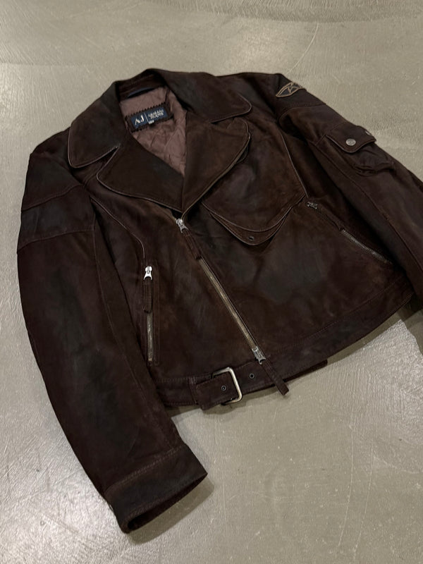 2000s Armani faded distressed biker leather jacket