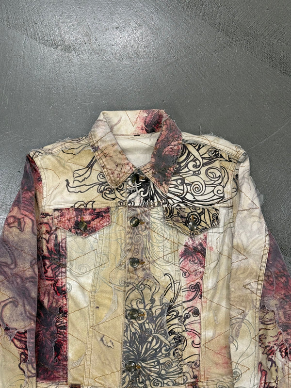 2001 Cavalli floral distressed double layer denim jacket