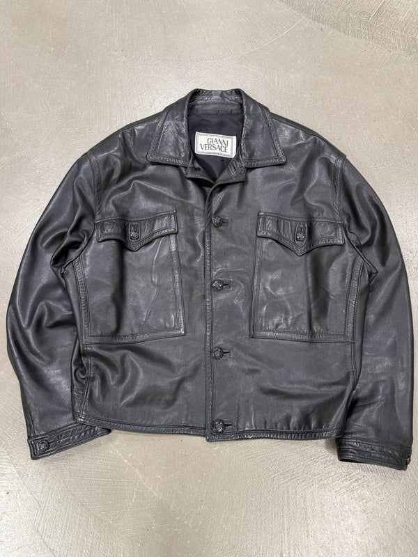 1990s Gianni Versace oversized cropped leather jacket