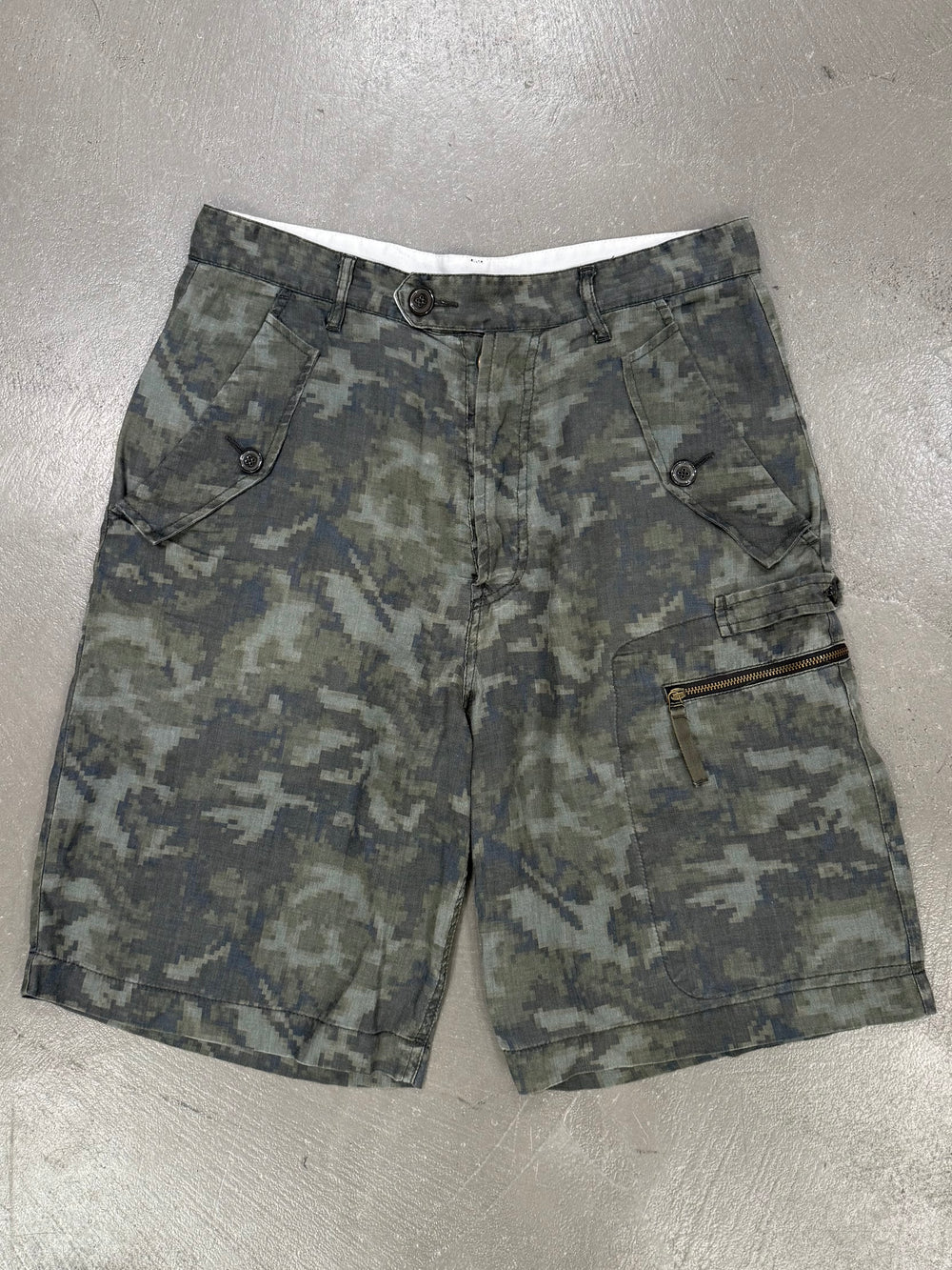 Yohji Yamamoto "Coming Soon" line camo shorts