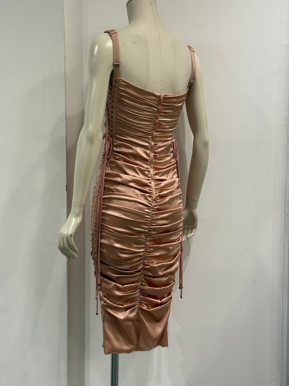 S/S2003 Dolce & Gabbana lace-up bondage ruched silk midi dress