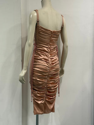 S/S2003 Dolce & Gabbana lace-up bondage ruched silk midi dress