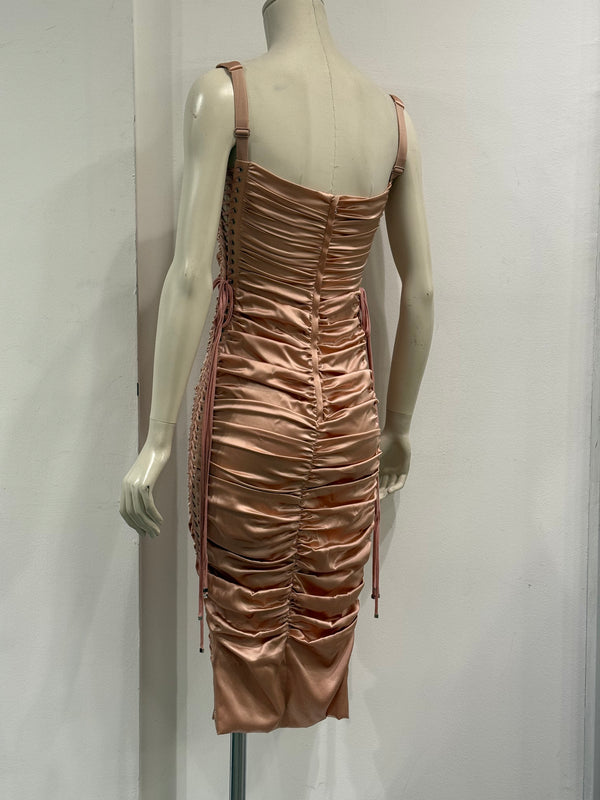 S/S2003 Dolce & Gabbana lace-up bondage ruched silk midi dress