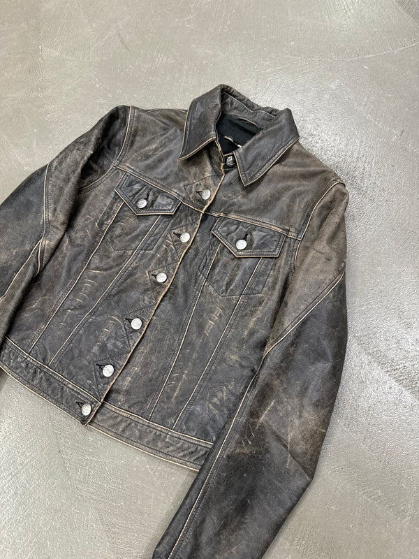 2000s Roberto Cavalli washed faded leather jacket