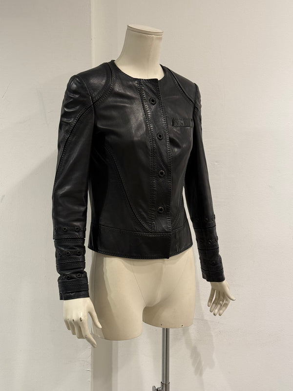 S/S2004 Gucci by Tom Ford collarless panel leather jacket