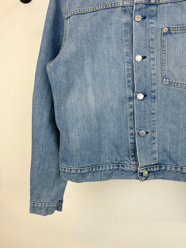 1990s Helmut lang vintage sanded 1 pocket denim jacket
