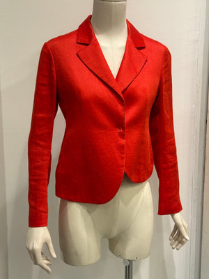 S/S2005 Yohji Yamamoto runway asymmetrical red ramie jacket
