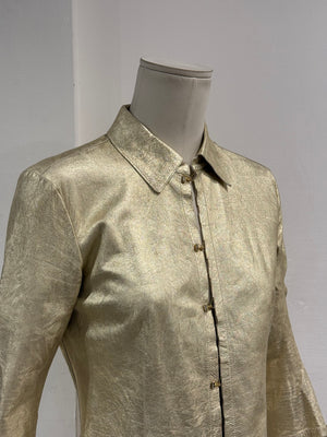 2000s Roberto Cavalli metallic gold leather shirt