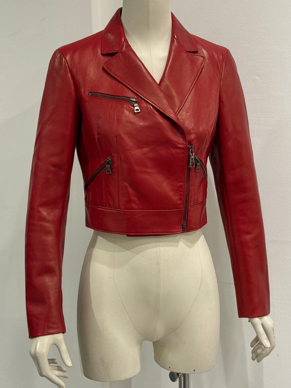 2000s Prada red biker leather jacket