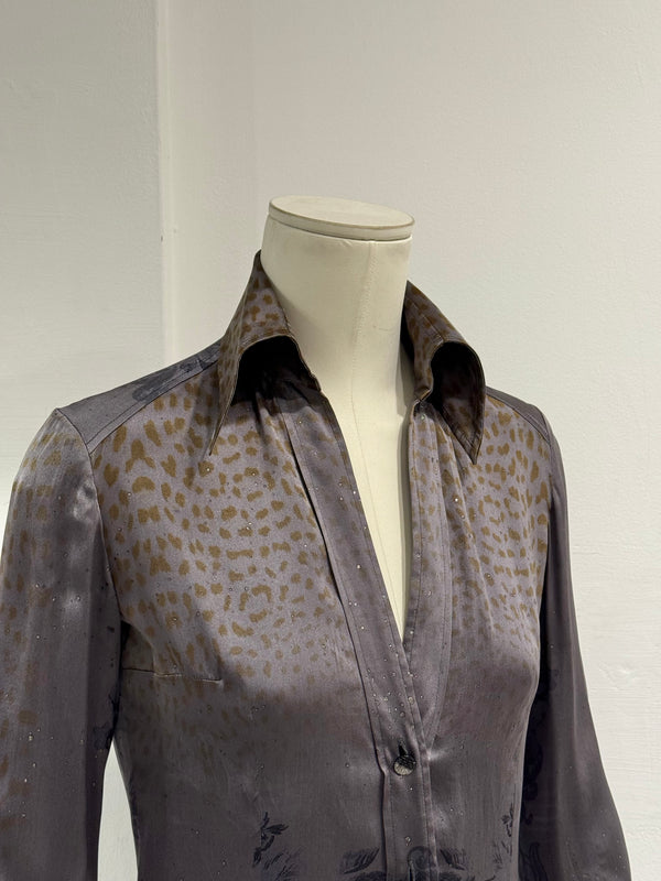 2000s Roberto Cavalli silk embroidered blouse