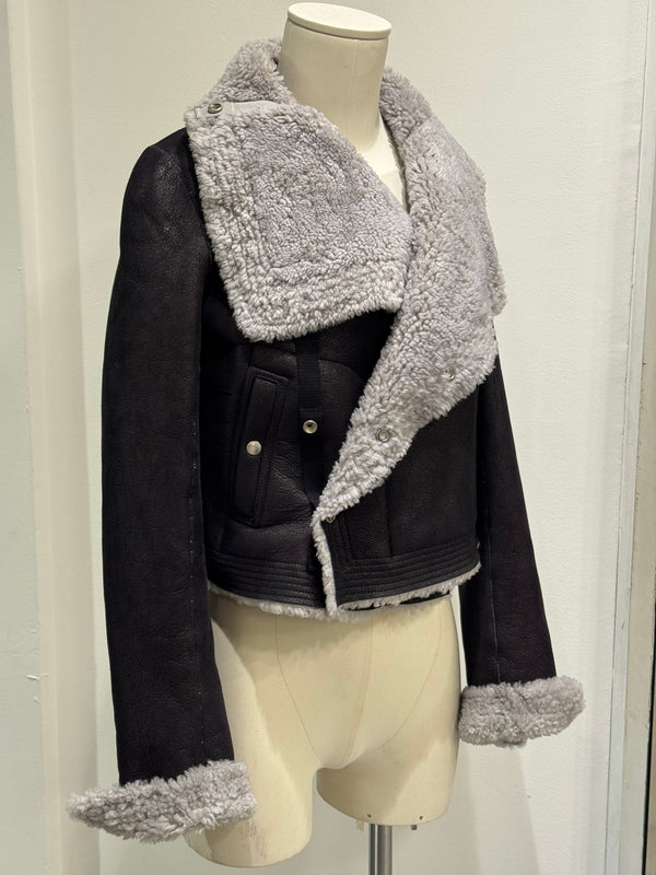 A/W2022 Rick Owens "Strobe" trucker biker shearling leather jacket