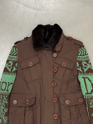2005 Christian Dior by John Galliano knit sleeve hybrid jacket with fur lining