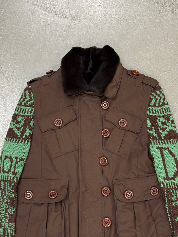 2005 Christian Dior by John Galliano knit sleeve hybrid jacket with fur lining