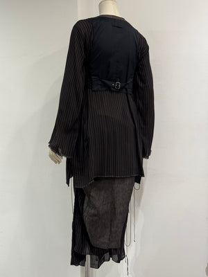 1990s Jean Paul Gaultier deconstructed pinstripe top skirt set