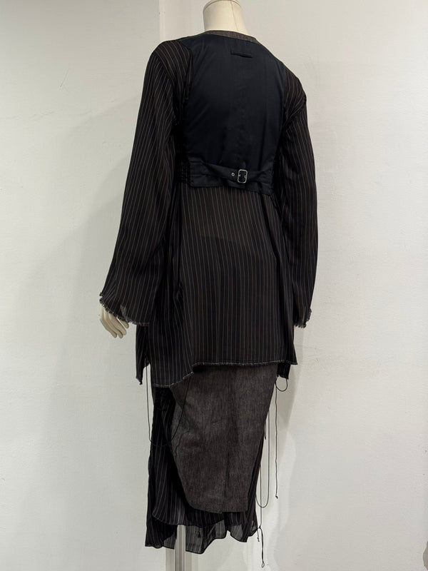 1990s Jean Paul Gaultier deconstructed pinstripe top skirt set