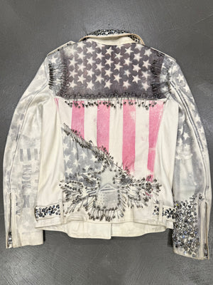 S/S201 Balmain by Christopher Decarnin runwayflag safety pin leather jacket