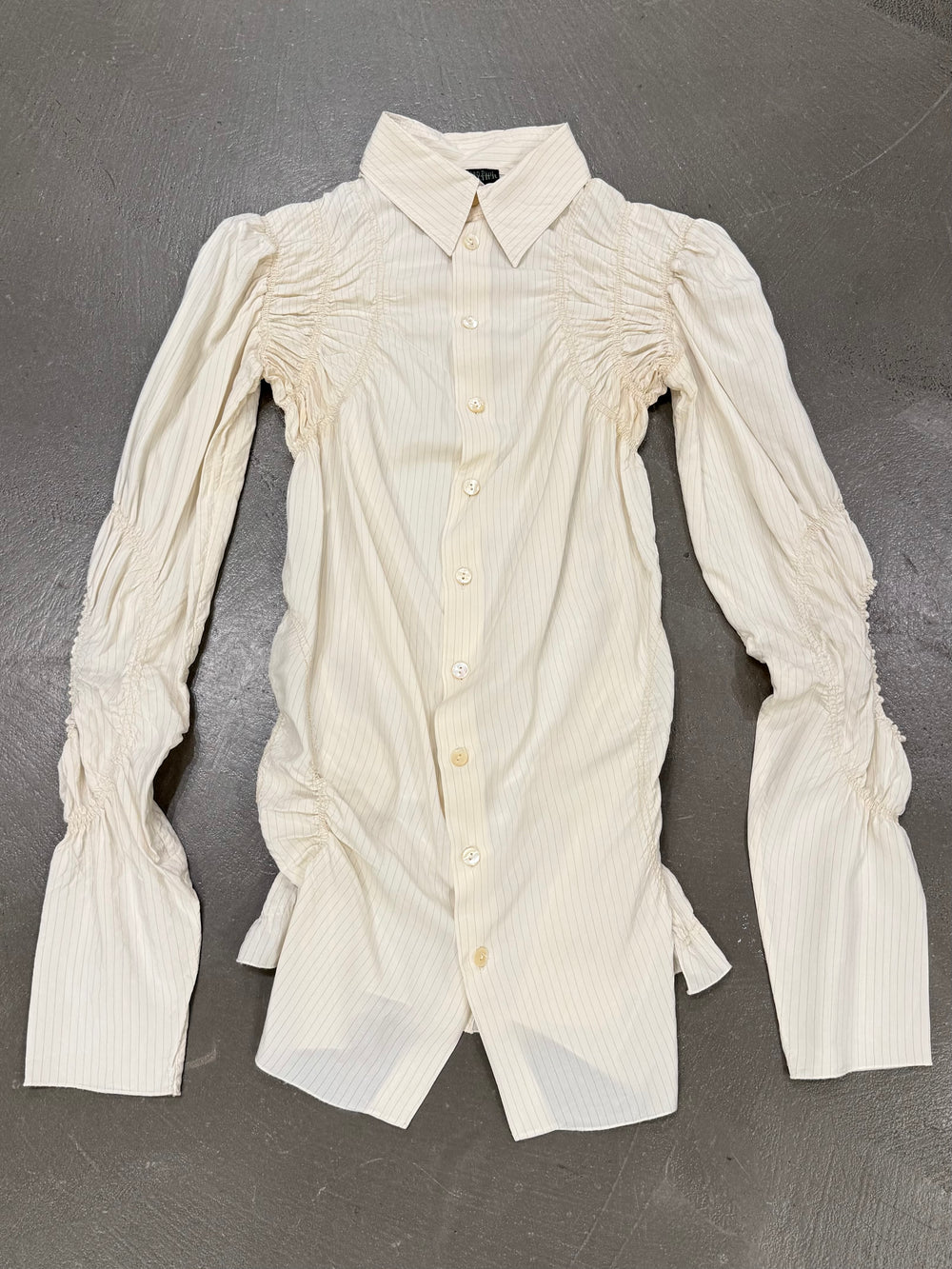 2000s Jean Paul Gaultier ruched pinstriped sculptural shirt